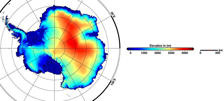 Das neue digitale Abbild der antarktischen Eisschilde, basierend auf Daten des CryoSat-2.