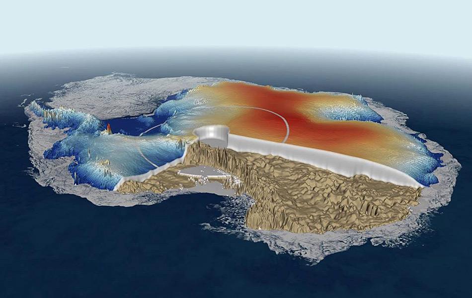 Der antarktische Eispanzer begann sich vor rund 38 Millionen Jahren zu bilden und bedeckt heutzutage rund 98 % des Kontinents. Während seiner Bildung wurde Luft zwischen den Eiskristallen eingefangen und die Zusammensetzung der verschiedenen Gasen und Isotopen geben Aufschluss über die klimatischen Bedingungen zu dieser Zeit.