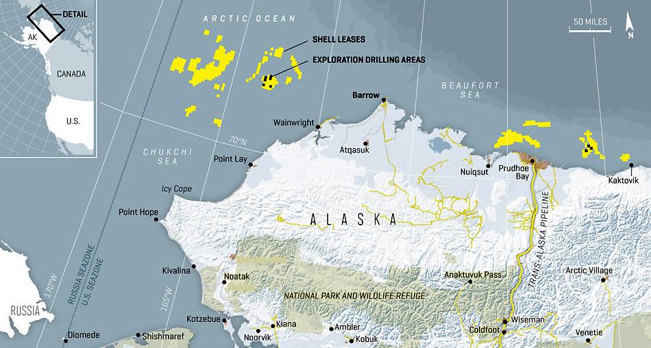 In der Chukchi Sea befinden sich einige grosse Ölfelder. Die Förderung birgt unvorhergesehene Risiken und ein Ölunfall hätte für die Umwelt verheerende Folgen.