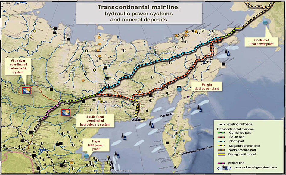 Für die geplante Route der Bahnlinie gibt es zwei Varianten. Daneben würden Öl- und Gaspipelines verlaufen.